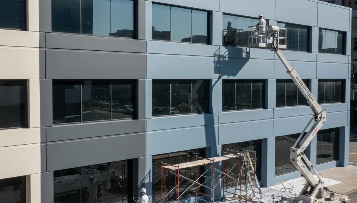 Professional commercial painting contractors working on Albany NY office building exterior