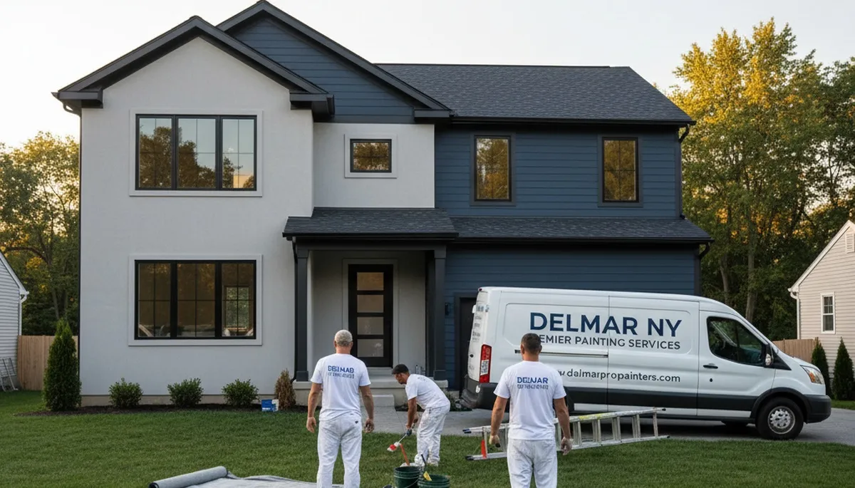 Professional house painters working on exterior home repaint in Albany, NY