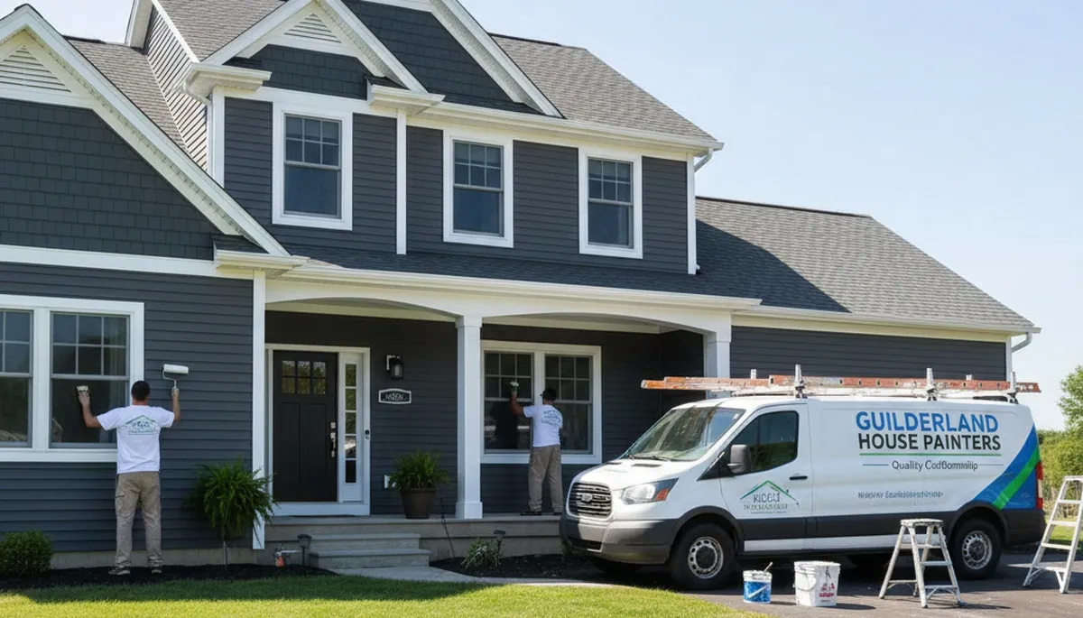 Professional house painters working on residential exterior in Albany, NY