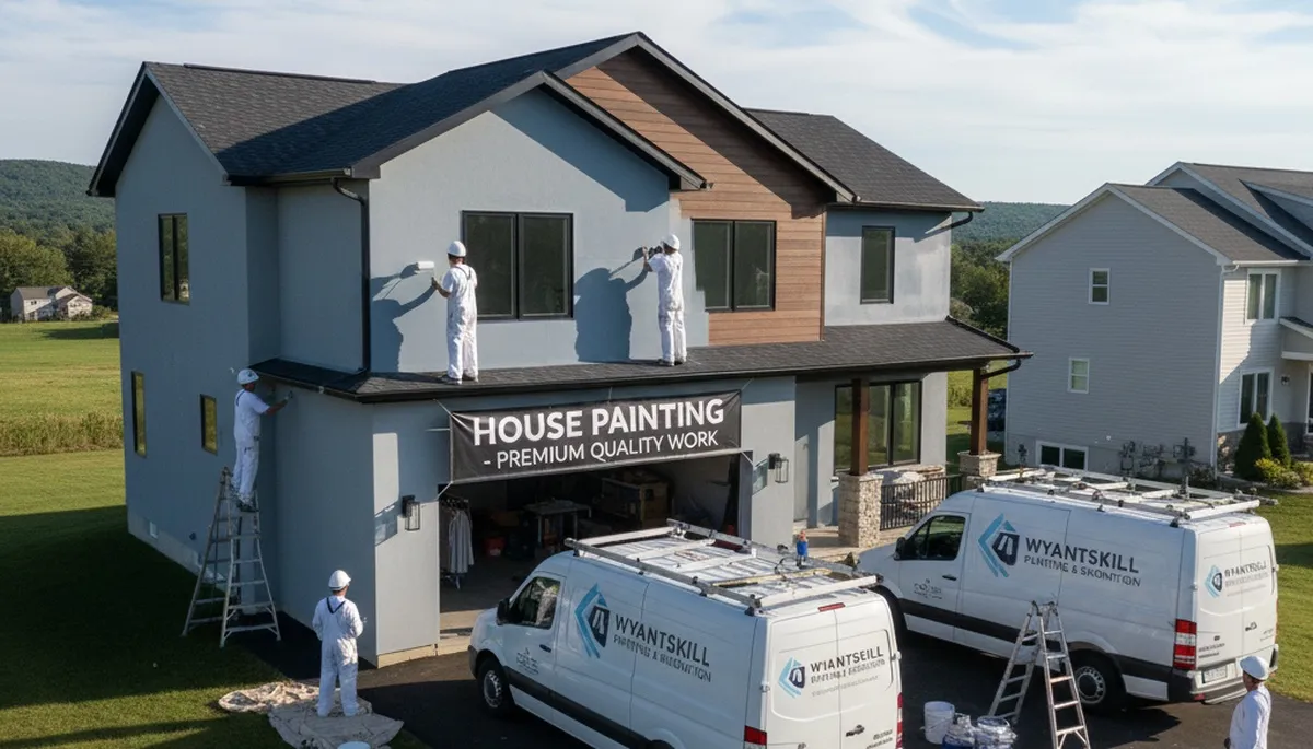 Professional house painters working on residential exterior in Albany, NY