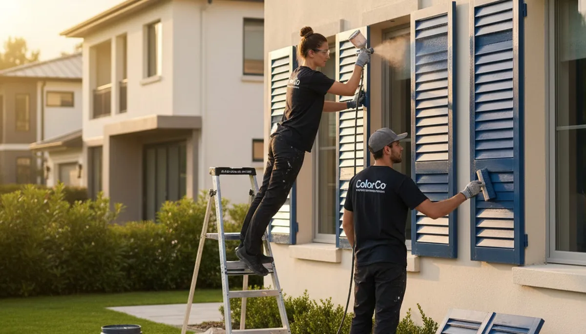 Professional shutter painting on a residential home in Albany, NY by expert house painters